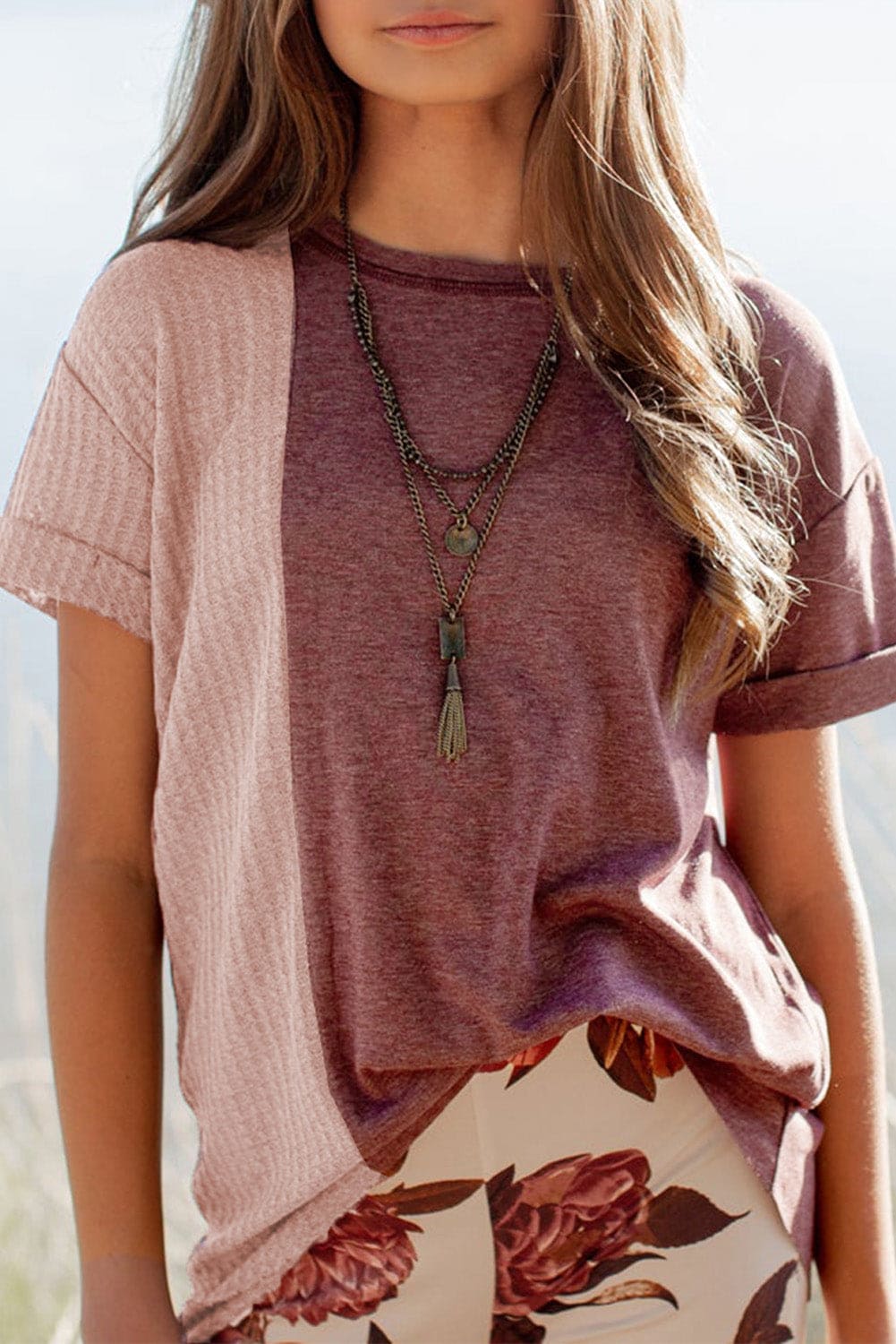 Green Girls Patchwork Short Sleeve Waffle Knit Top store1app