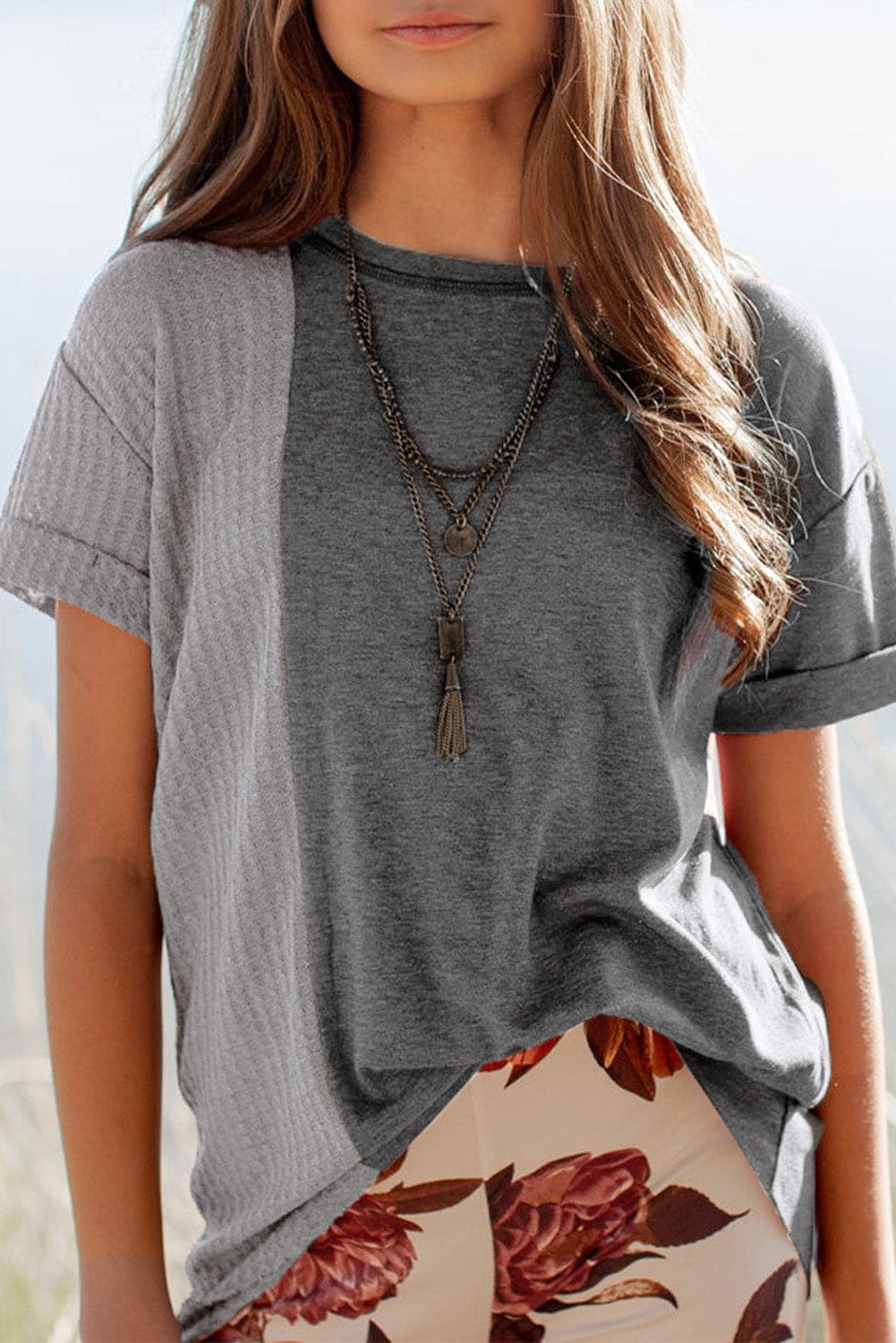 Green Girls Patchwork Short Sleeve Waffle Knit Top store1app