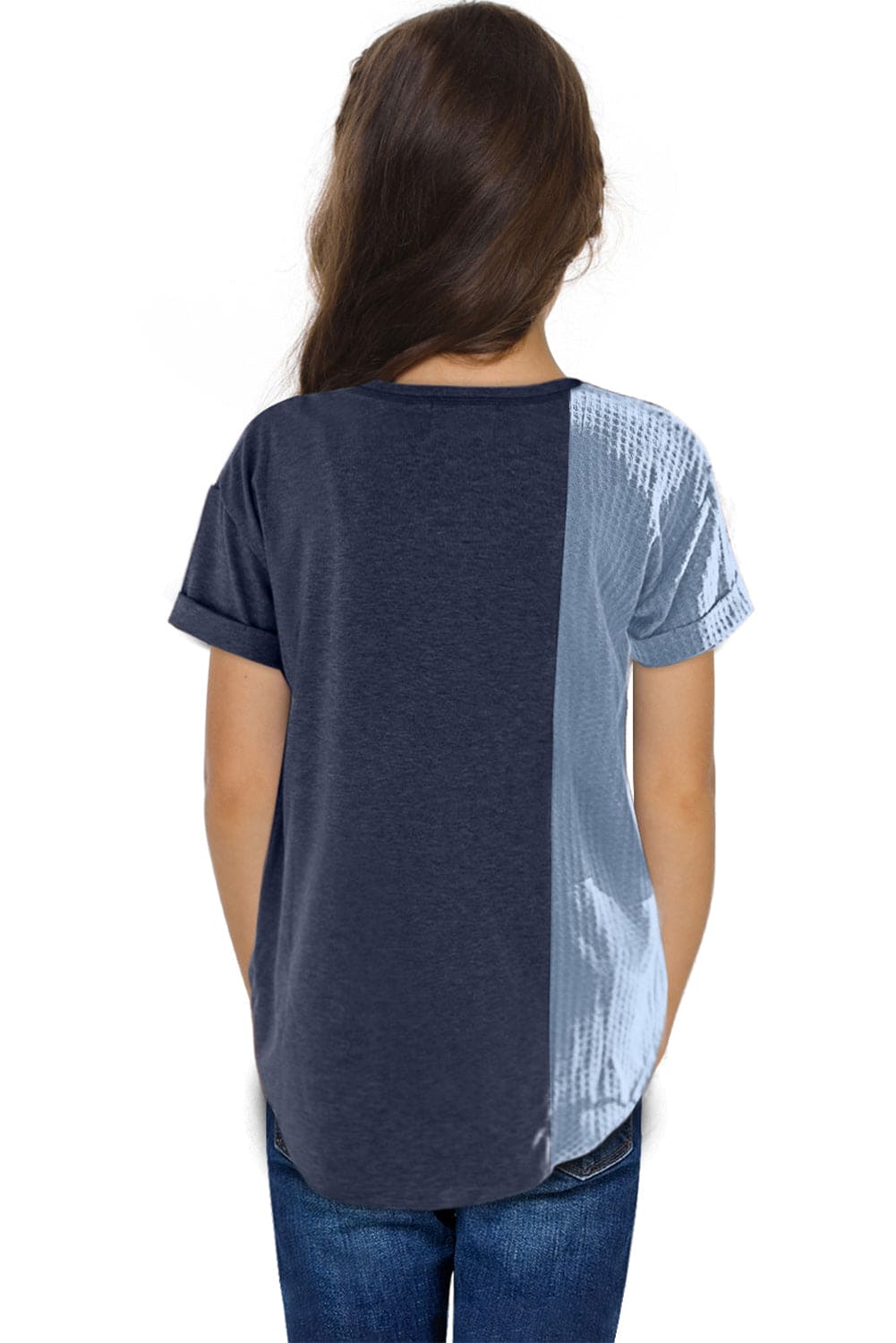 Green Girls Patchwork Short Sleeve Waffle Knit Top store1app