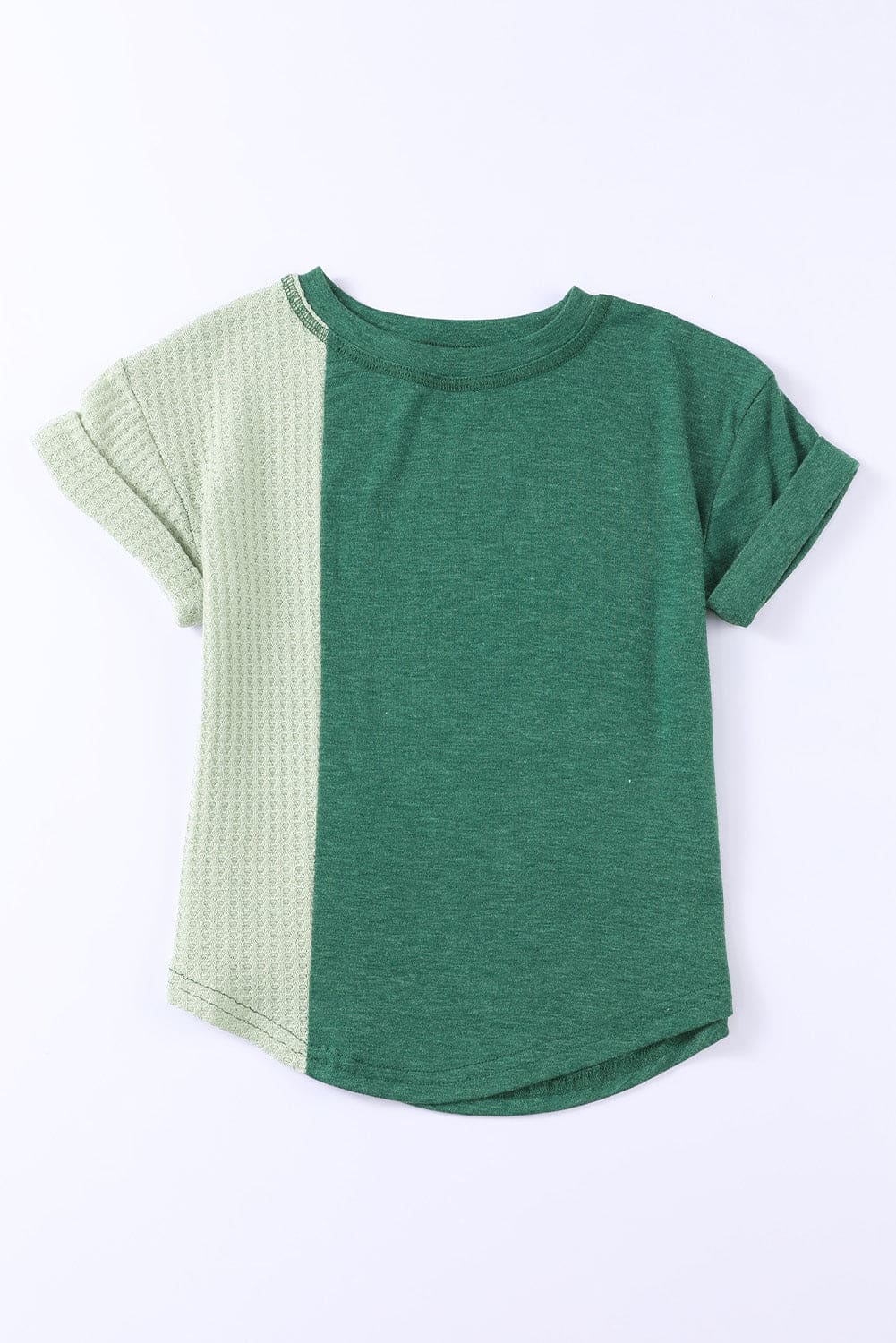 Green Girls Patchwork Short Sleeve Waffle Knit Top store1app