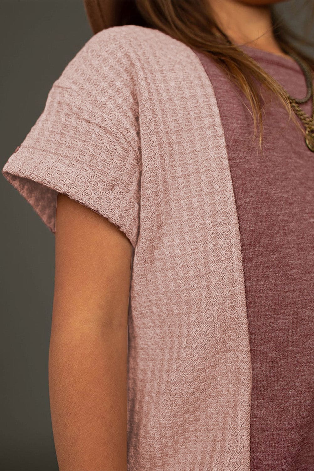 Green Girls Patchwork Short Sleeve Waffle Knit Top store1app