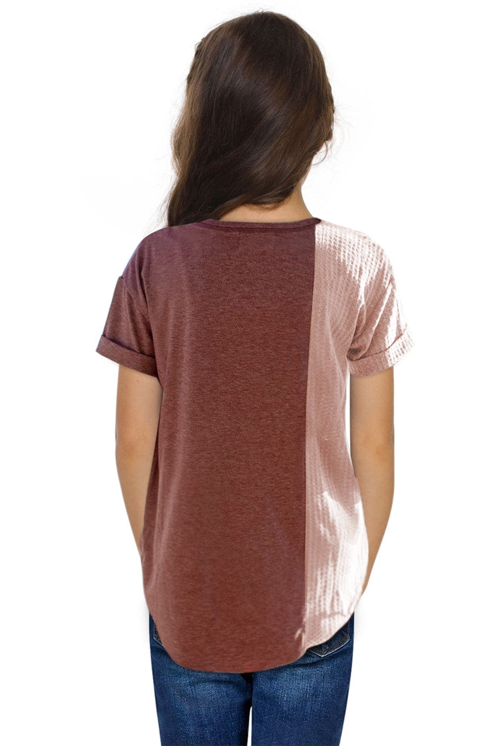 Green Girls Patchwork Short Sleeve Waffle Knit Top store1app