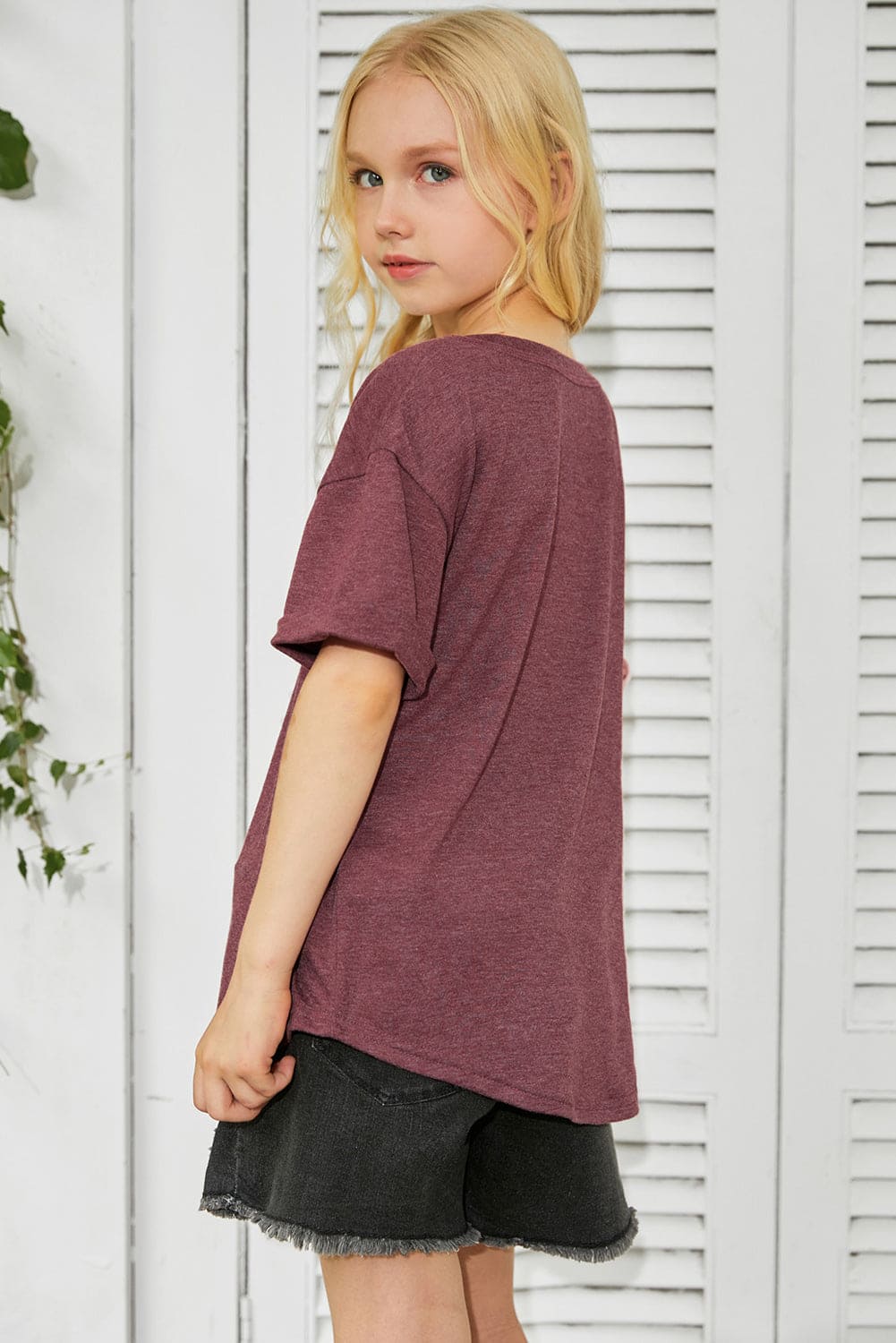 Green Girls Patchwork Short Sleeve Waffle Knit Top store1app
