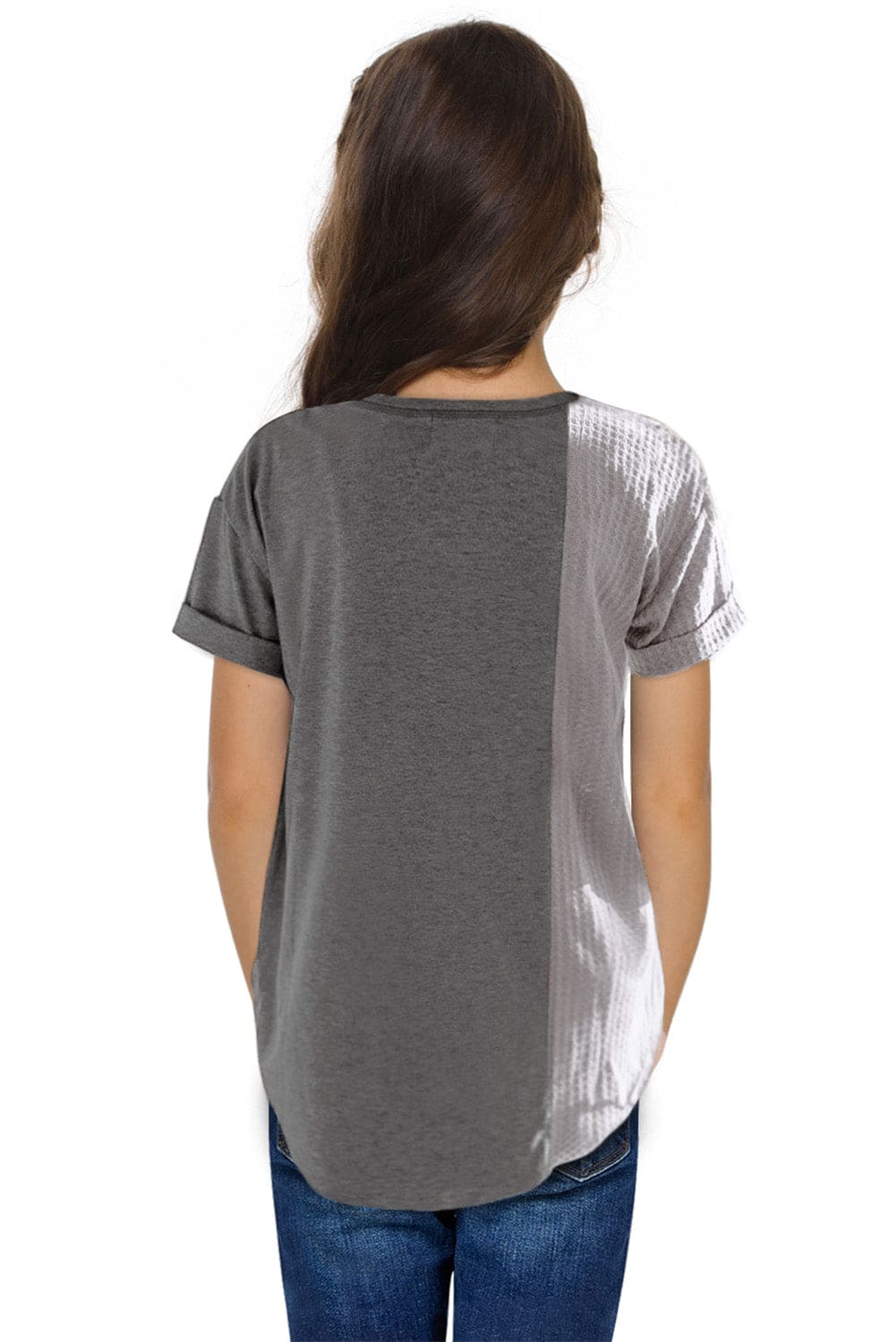 Green Girls Patchwork Short Sleeve Waffle Knit Top store1app