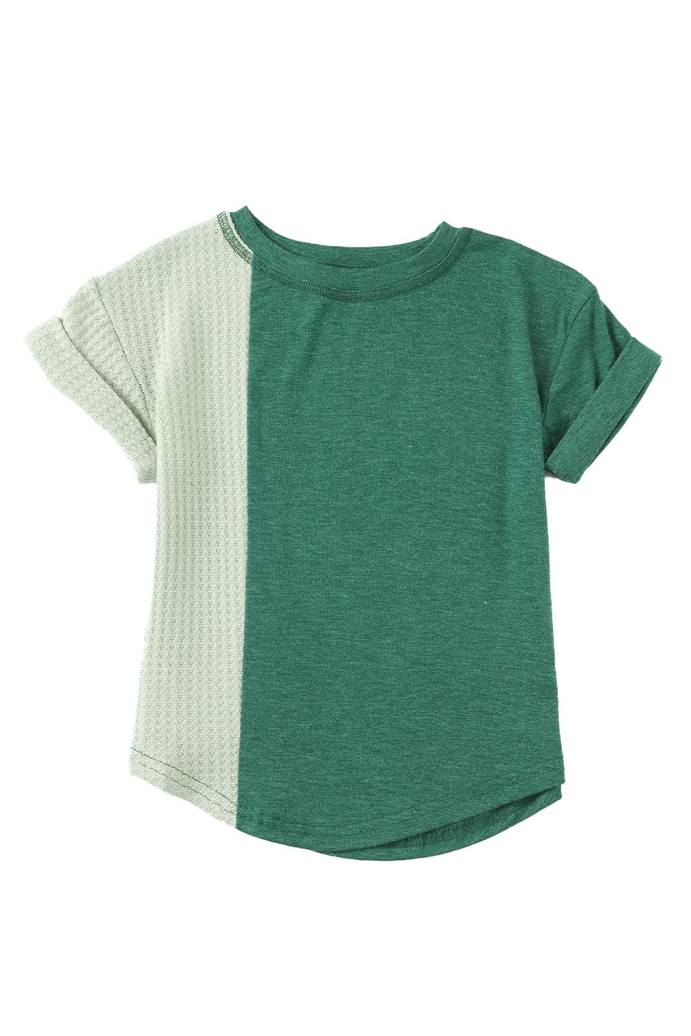 Green Girls Patchwork Short Sleeve Waffle Knit Top store1app
