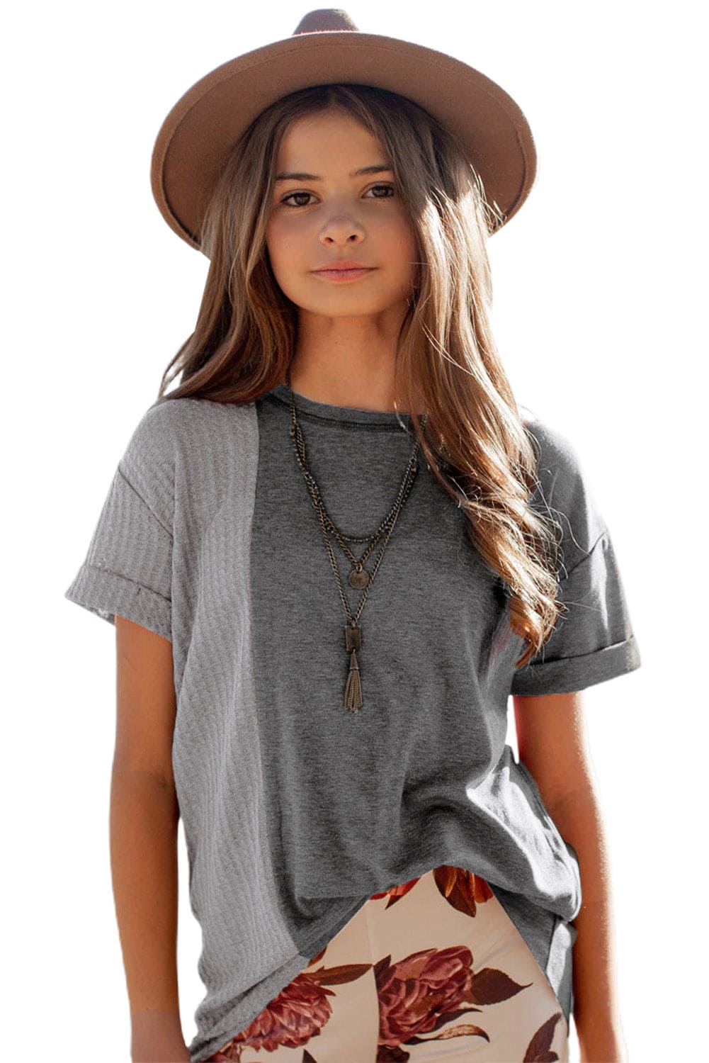 Green Girls Patchwork Short Sleeve Waffle Knit Top store1app
