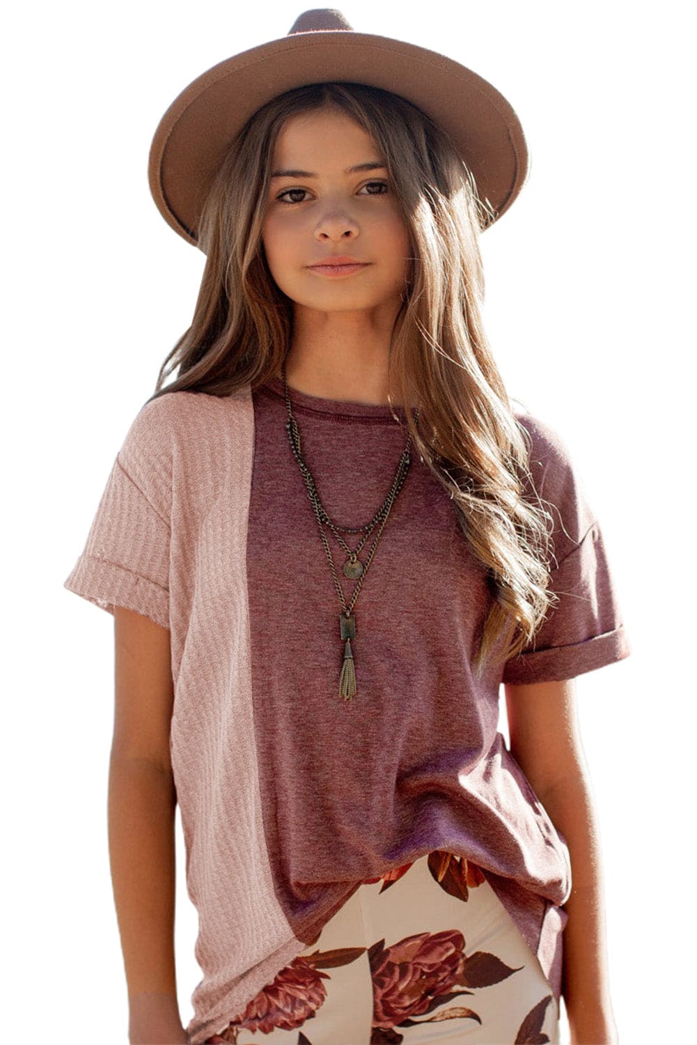 Green Girls Patchwork Short Sleeve Waffle Knit Top store1app